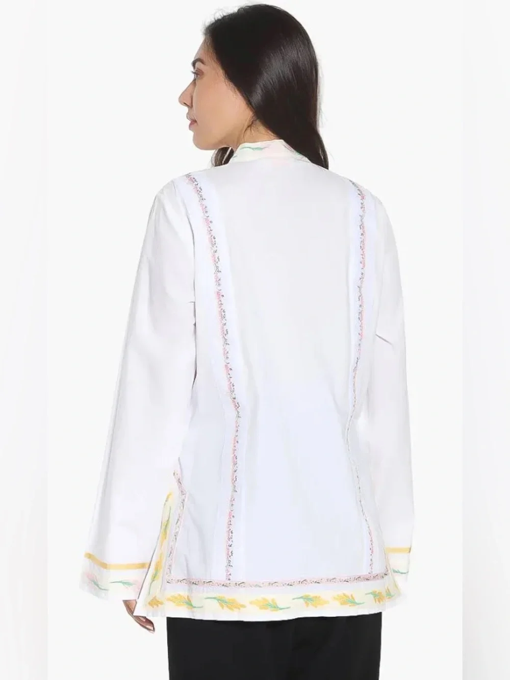 TORY BURCH WHITE COTTON FLORAL RIBBON EMBELLISHED EMBROIDERED TUNIC TOP